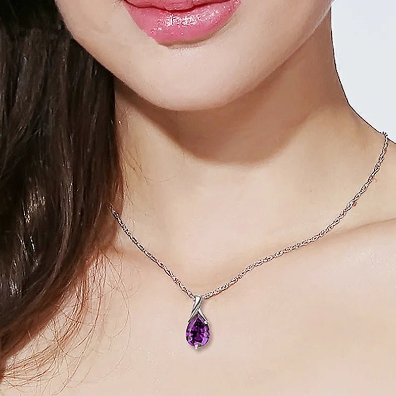 925 Sterling Silber Anhänger mit Großem Naturamethyst und zartem Halskettenanhänger - NiZED