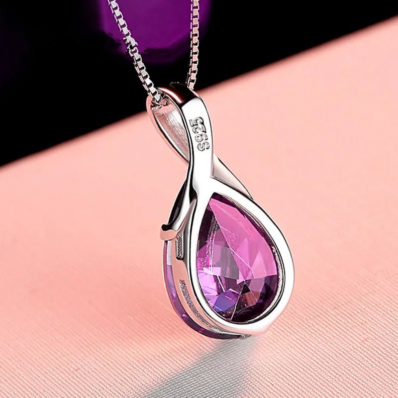 925 Sterling Silber Anhänger mit Großem Naturamethyst und zartem Halskettenanhänger - NiZED