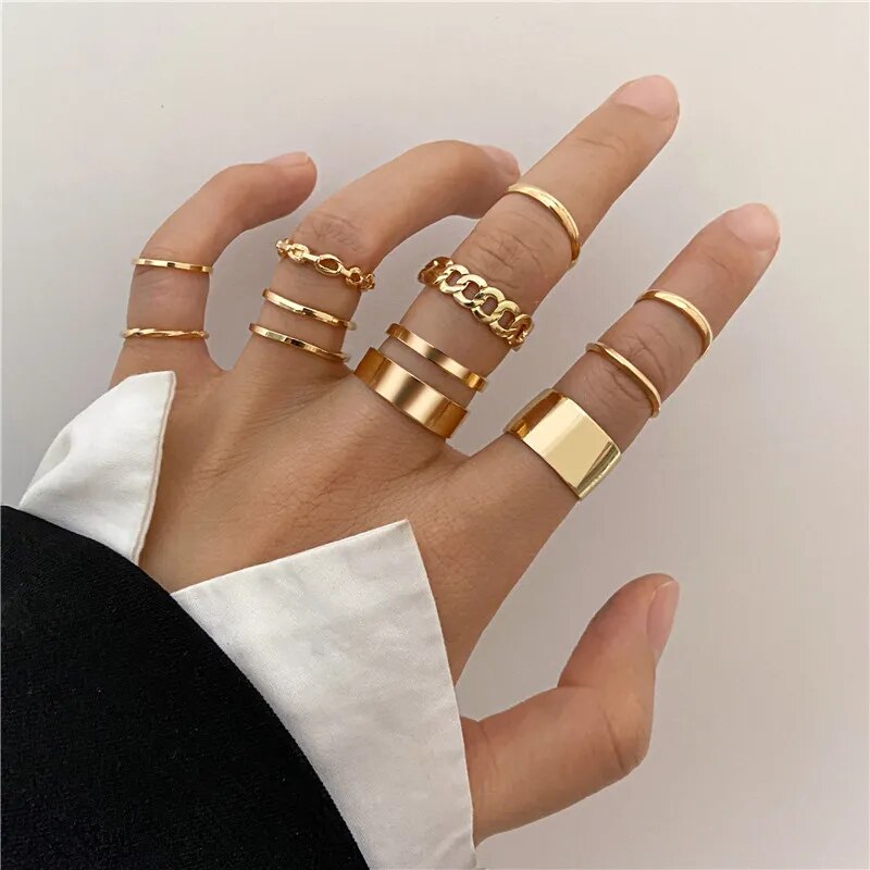 Modyle Punk Geometrische Silberfarbene Armbandringe - Stilvoller Hip-Hop Schmuck