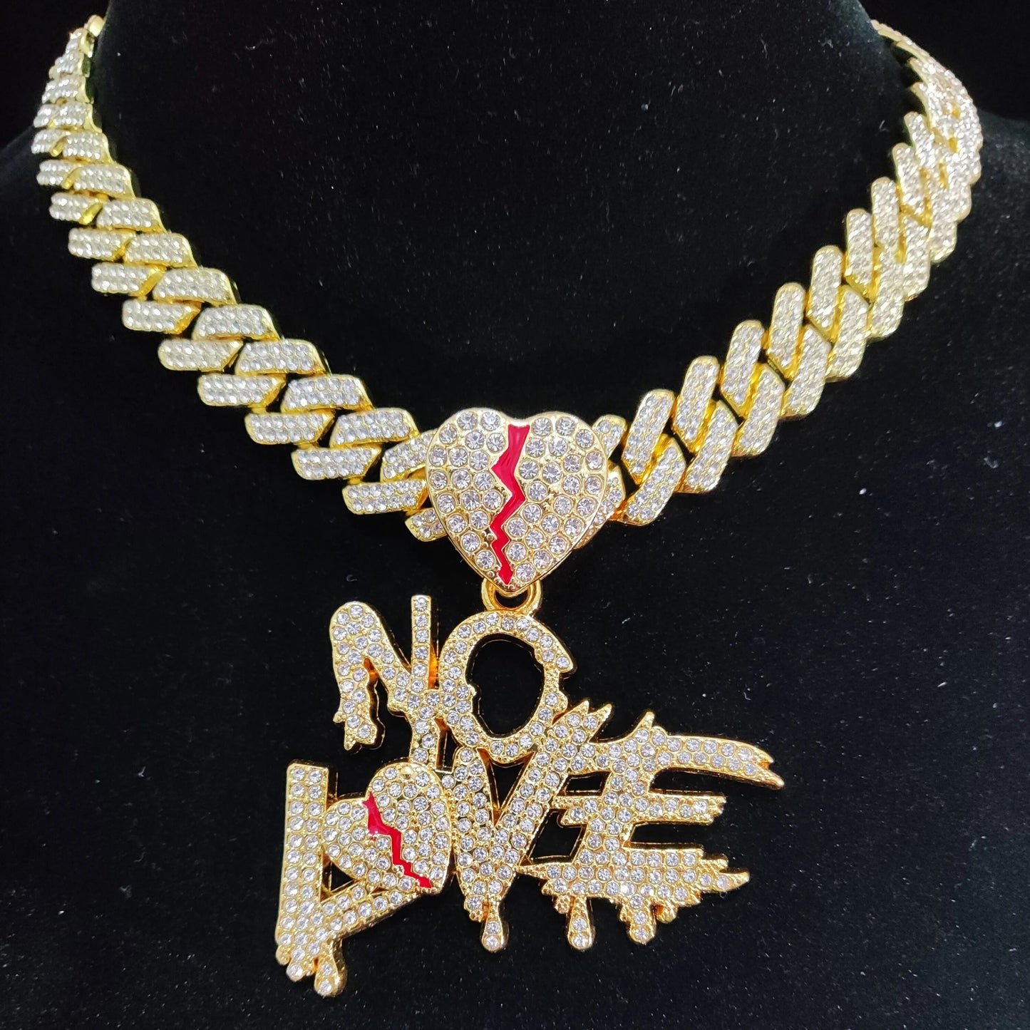 No Love Herz Anhänger Halskette im Hip-Hop-Stil - Mit Cuban Chain