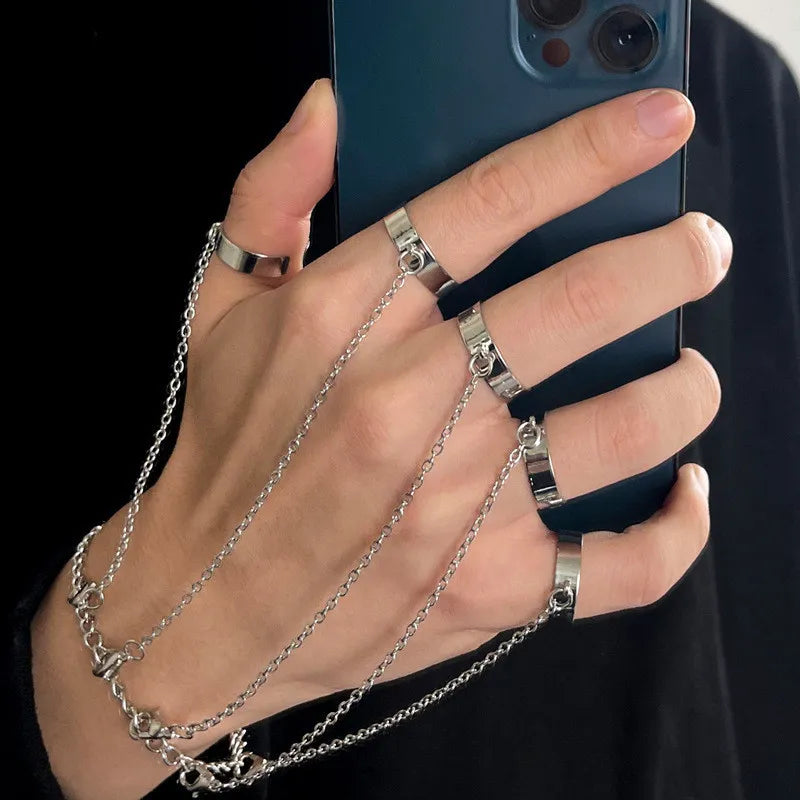 Modyle Punk Geometrische Silberfarbene Armbandringe - Stilvoller Hip-Hop Schmuck