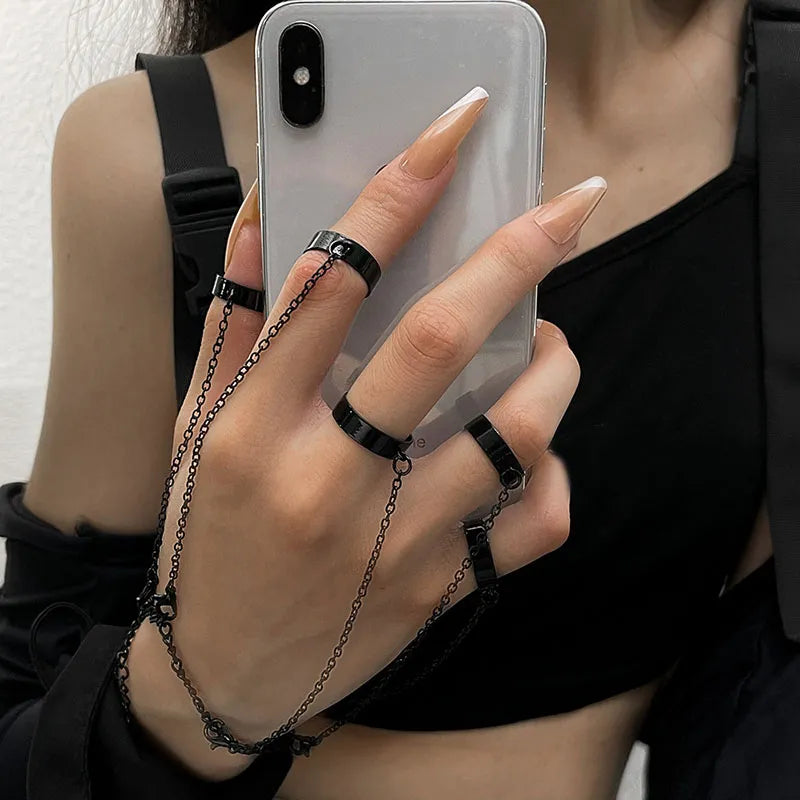 Punk Style Schwarze Armbandringe - Geometrisches Design