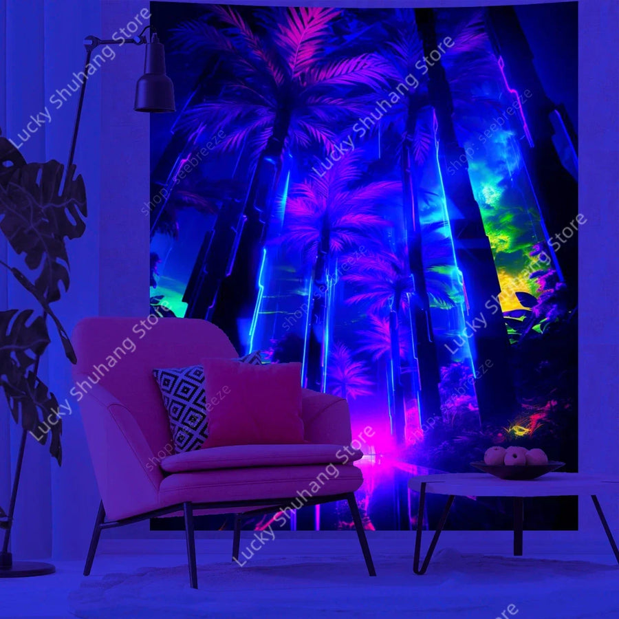 Neon Jungle UV Schwarzlicht-Wandteppich