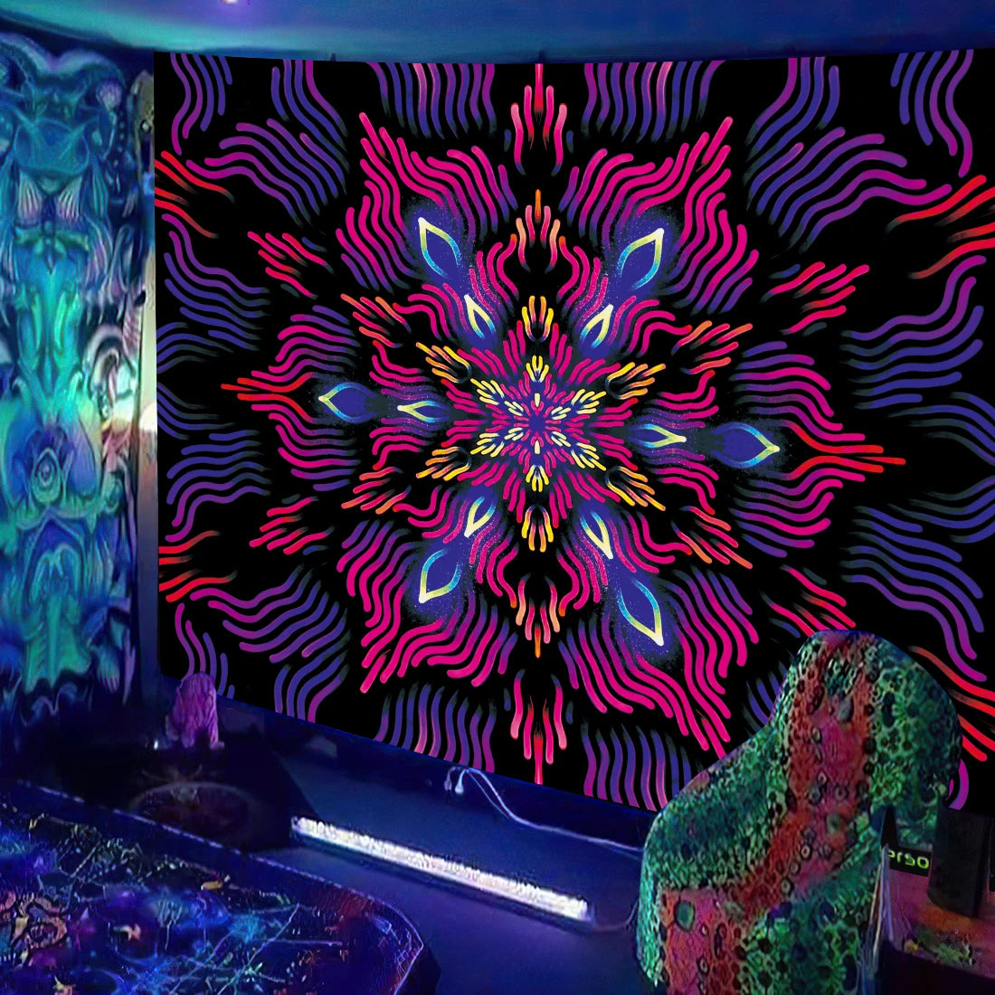 Blacklight poster: Light play magic - Psychedelic mushroom pattern