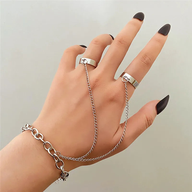 Modyle Punk Geometrische Silberfarbene Armbandringe - Stilvoller Hip-Hop Schmuck