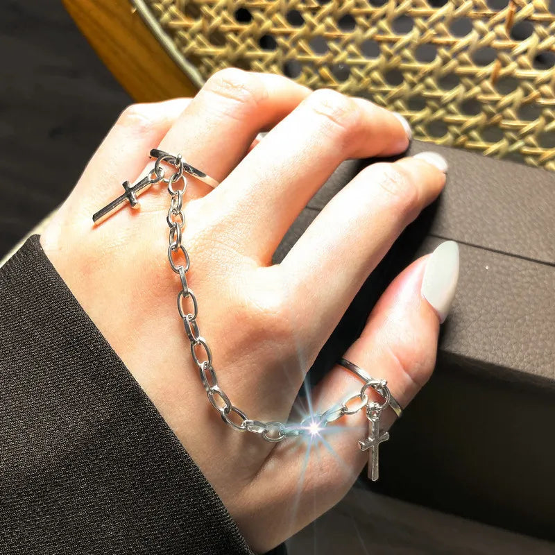 Modyle Punk Geometrische Silberfarbene Armbandringe - Stilvoller Hip-Hop Schmuck