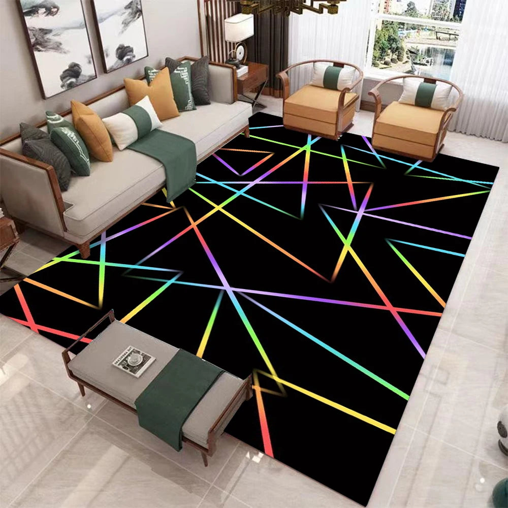 Schwarz-Geometrischer Abstrakt-Teppich – Wohnzimmer & Schlafzimmer