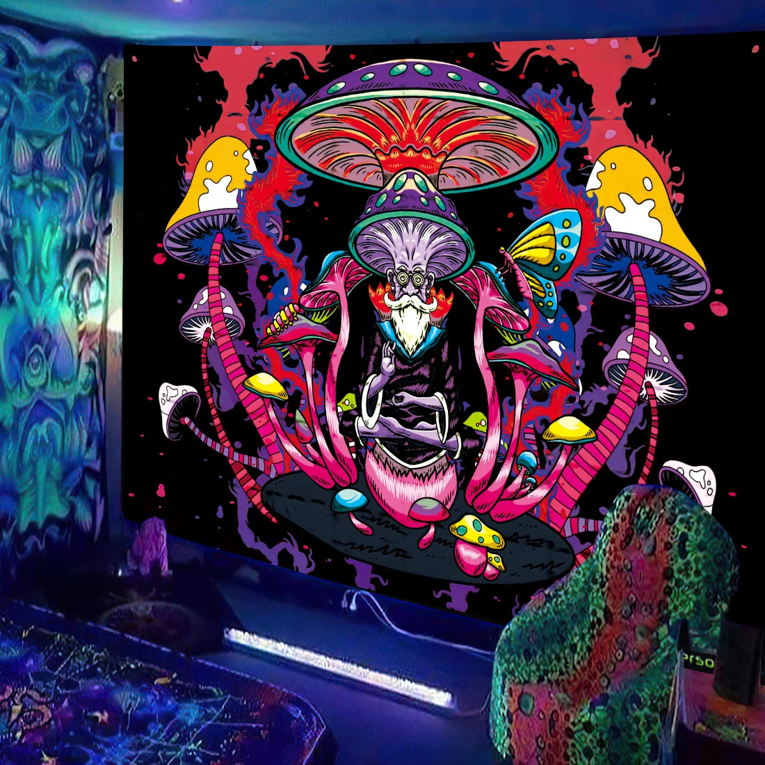 Blacklight poster: Light play magic - Psychedelic mushroom pattern