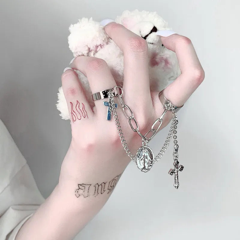 Modyle Punk Geometrische Silberfarbene Armbandringe - Stilvoller Hip-Hop Schmuck
