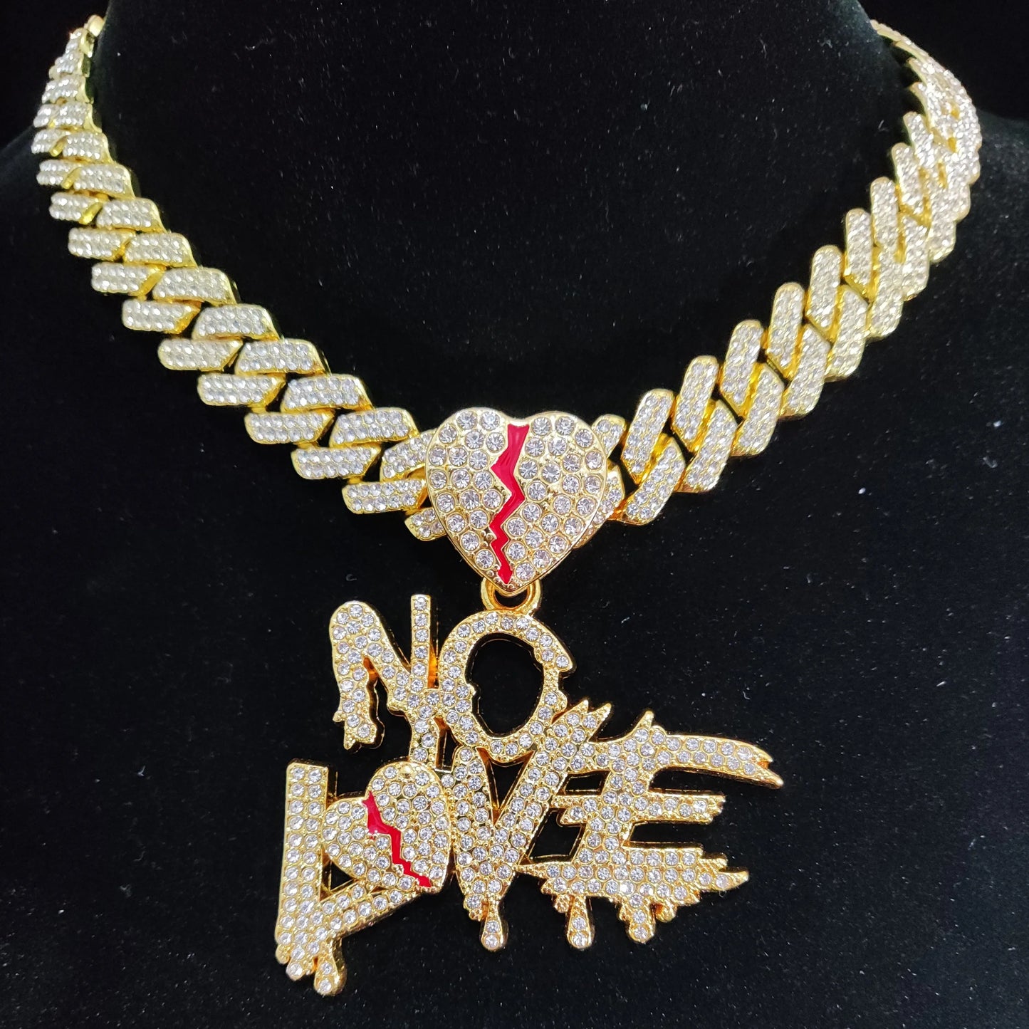 No Love Herz Anhänger Halskette im Hip-Hop-Stil - Mit Cuban Chain