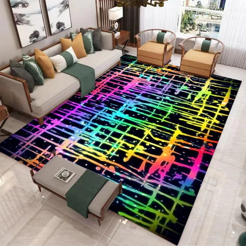 Schwarz-Geometrischer Abstrakt-Teppich – Wohnzimmer & Schlafzimmer