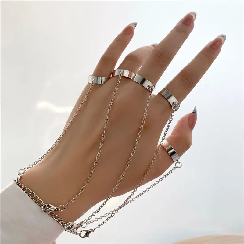 Modyle Punk Geometrische Silberfarbene Armbandringe - Stilvoller Hip-Hop Schmuck