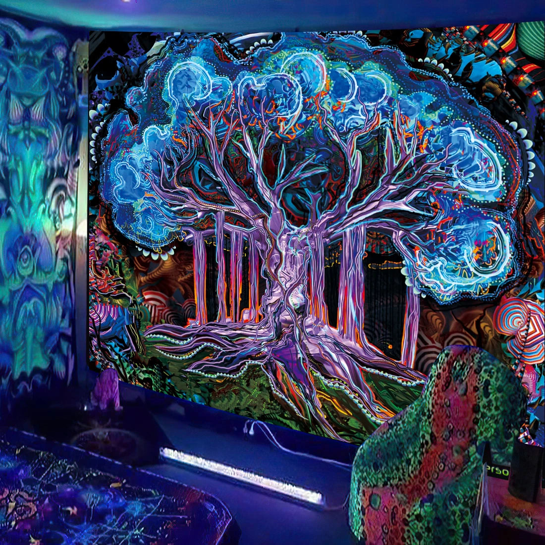 Blacklight poster: Light play magic - Psychedelic mushroom pattern
