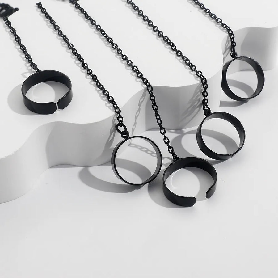 Punk Style Black Bracelet Rings - Geometric Design