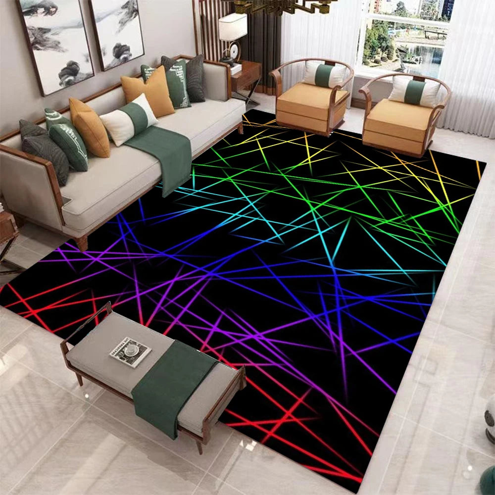 Schwarz-Geometrischer Abstrakt-Teppich – Wohnzimmer & Schlafzimmer