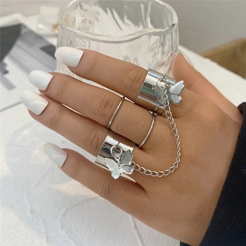 Modyle Punk Geometrische Silberfarbene Armbandringe - Stilvoller Hip-Hop Schmuck