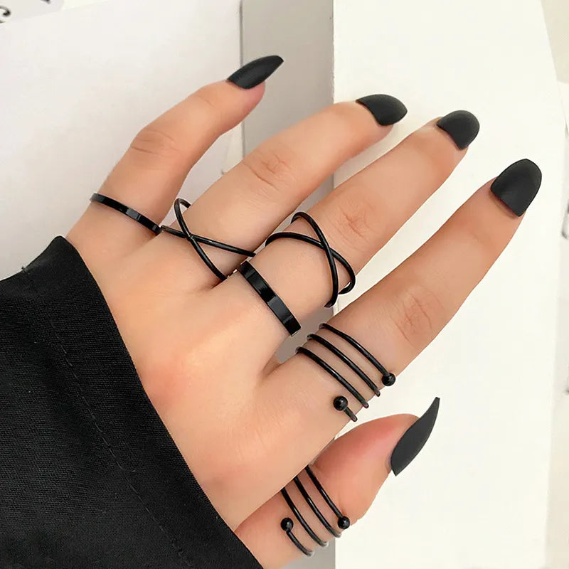Punk Style Schwarze Armbandringe - Geometrisches Design