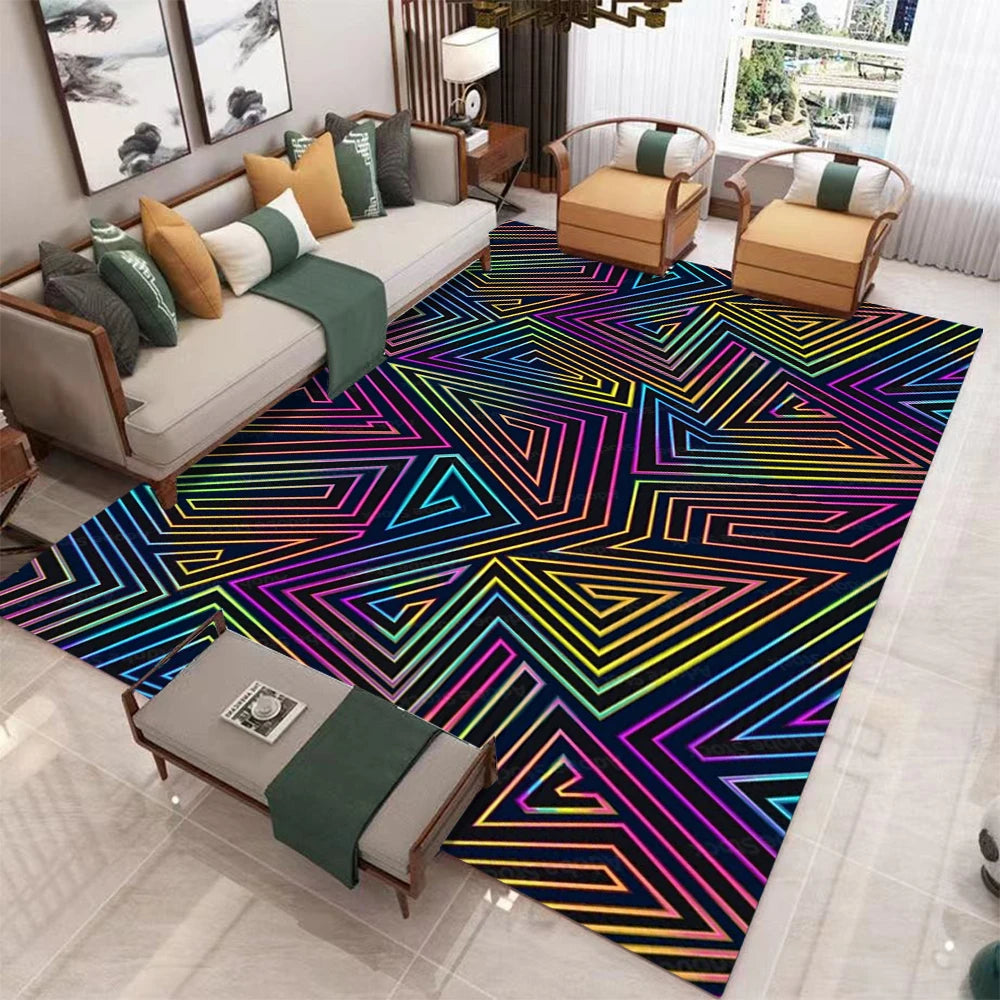 Schwarz-Geometrischer Abstrakt-Teppich – Wohnzimmer & Schlafzimmer