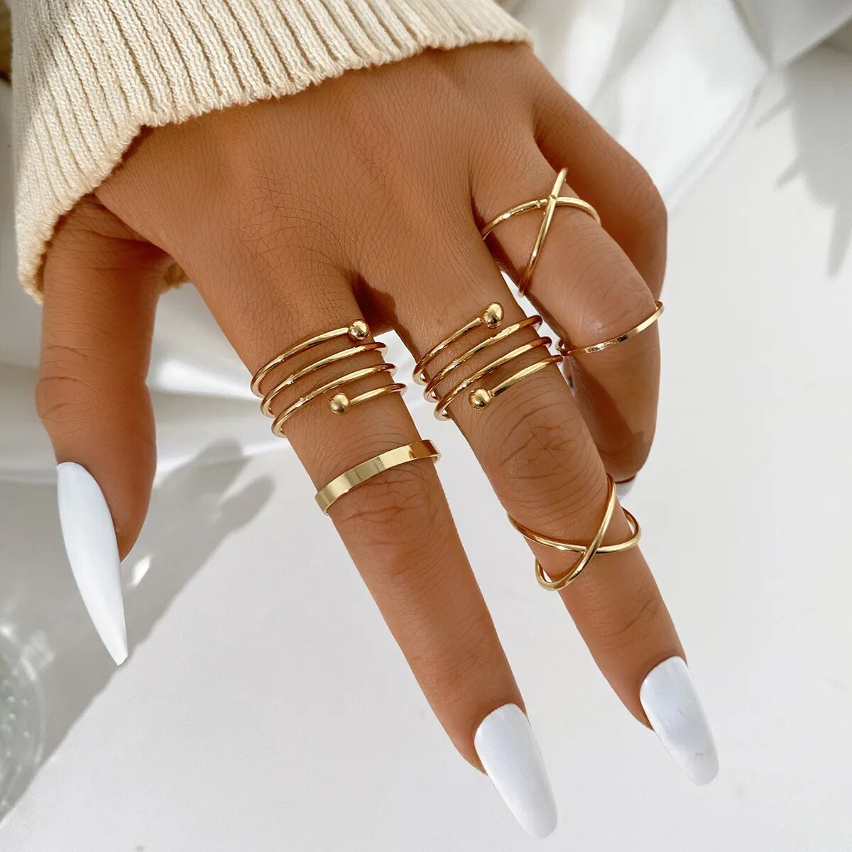 Modyle Punk Geometrische Silberfarbene Armbandringe - Stilvoller Hip-Hop Schmuck