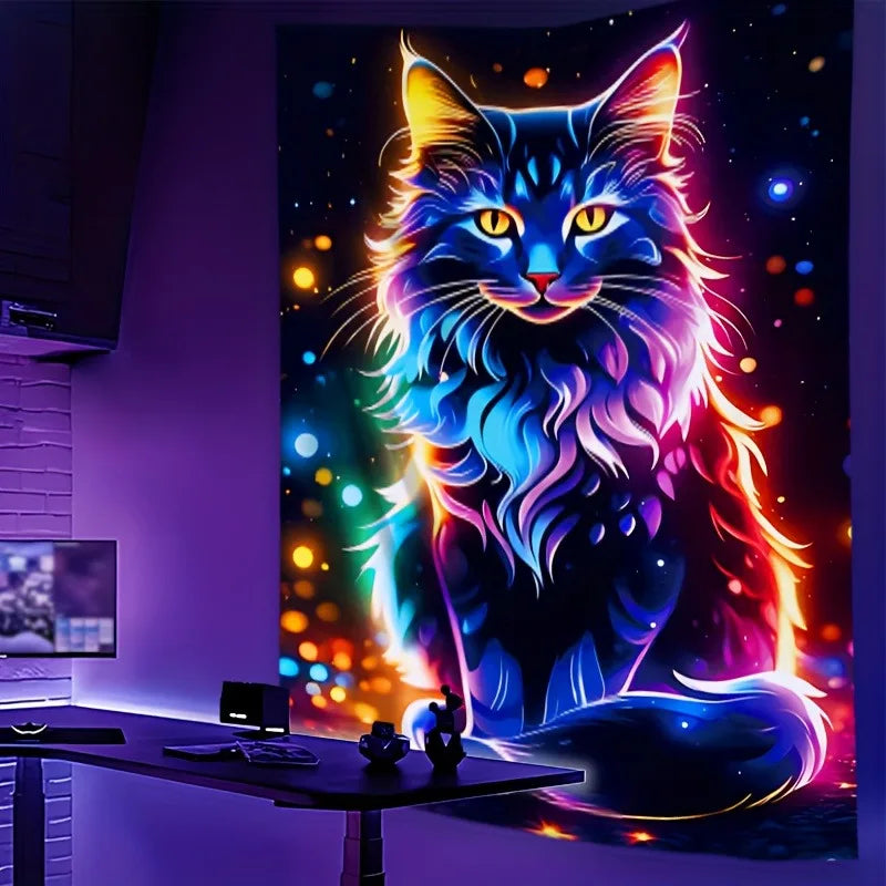 Black Cat UV Schwarzlicht-Wandteppich