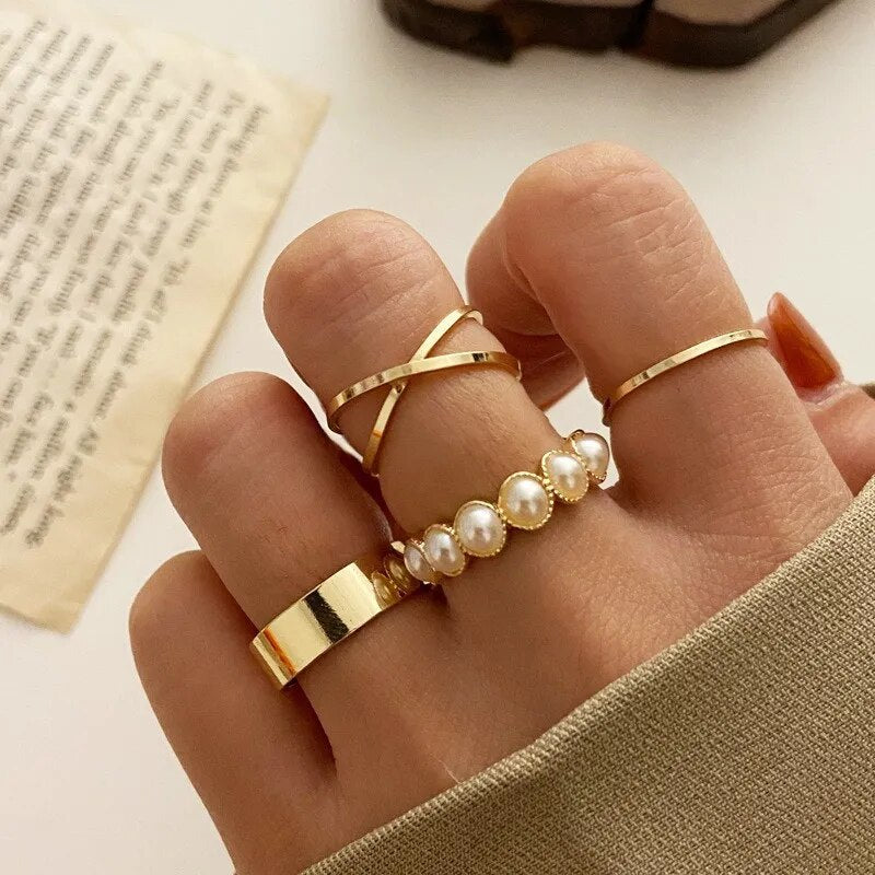 Modyle Punk Geometrische Silberfarbene Armbandringe - Stilvoller Hip-Hop Schmuck