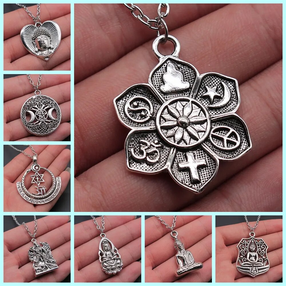 Religiöser Schmuck - Buddhismus Buddha Anhänger Halskette mit Om Yoga Symbol und Lotusbaum