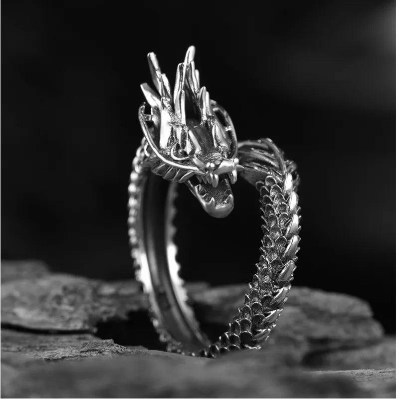 Vintage Drachen Verstellbare Ringe für Herren - Retro Gothic Design