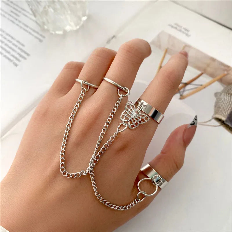Modyle Punk Geometrische Silberfarbene Armbandringe - Stilvoller Hip-Hop Schmuck