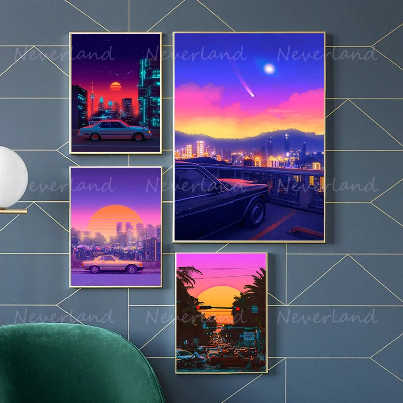 Vintage Neon Steam Wave Style Poster