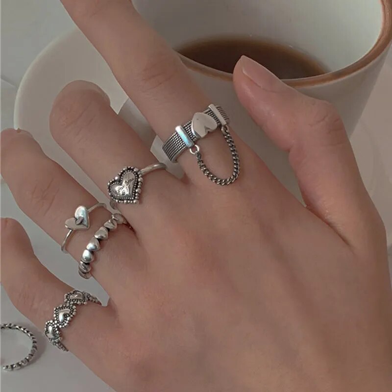 Modyle Punk Geometrische Silberfarbene Armbandringe - Stilvoller Hip-Hop Schmuck