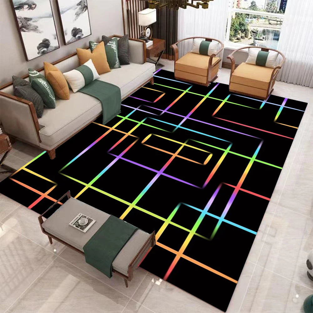Schwarz-Geometrischer Abstrakt-Teppich – Wohnzimmer & Schlafzimmer