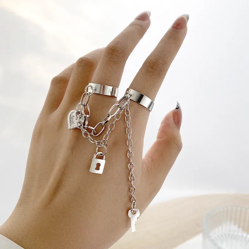 Modyle Punk Geometrische Silberfarbene Armbandringe - Stilvoller Hip-Hop Schmuck