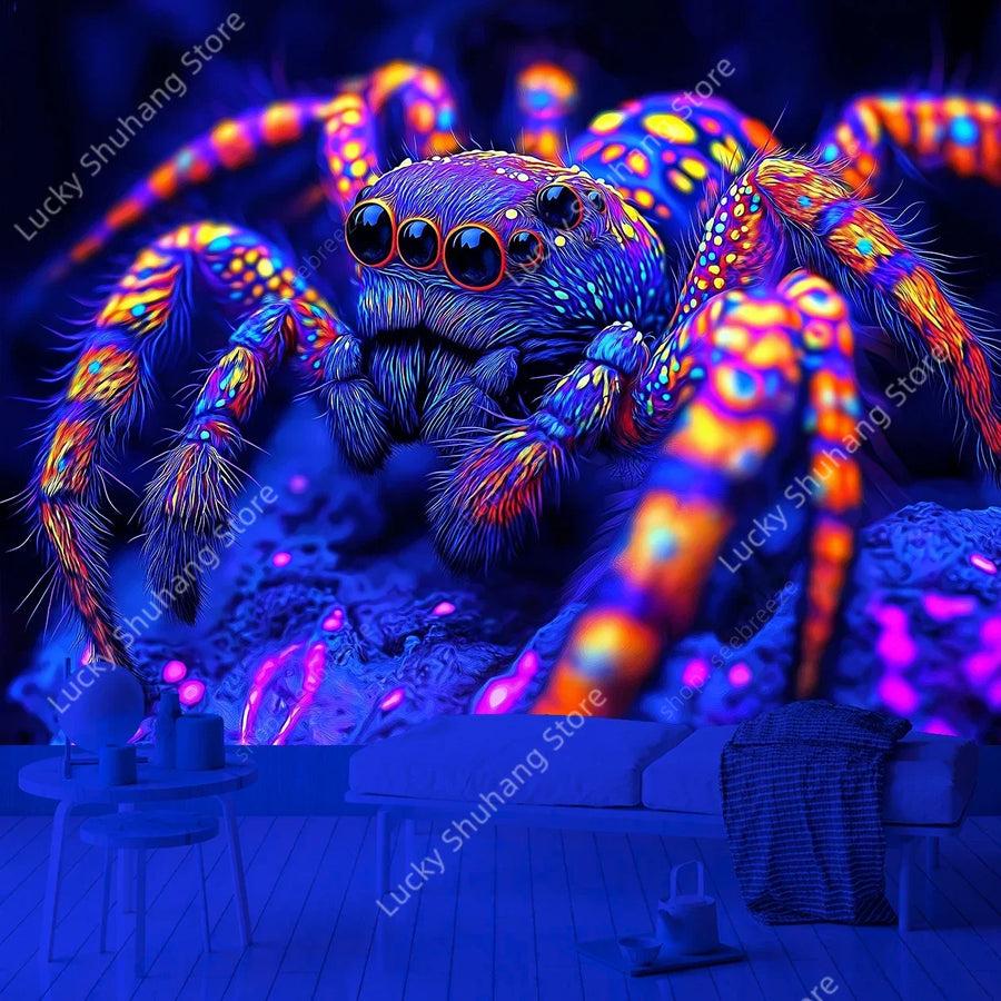 Neon Spider UV Schwarzlicht-Wandteppich
