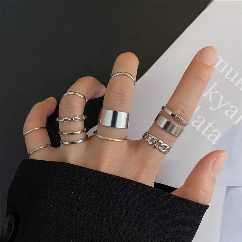 Modyle Punk Geometrische Silberfarbene Armbandringe - Stilvoller Hip-Hop Schmuck