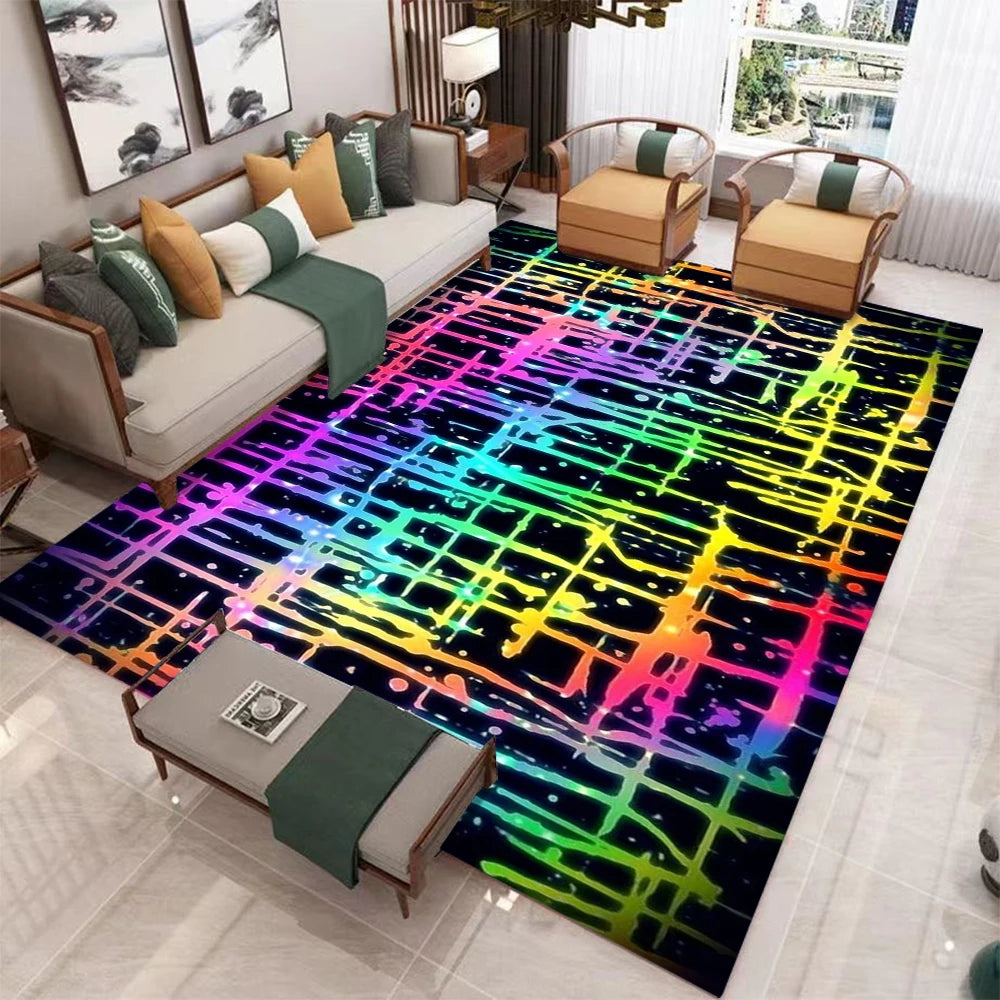 Schwarz-Geometrischer Abstrakt-Teppich – Wohnzimmer & Schlafzimmer