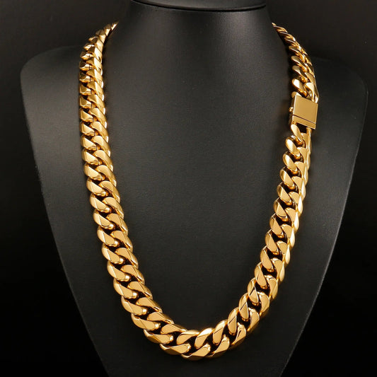 16mm Goldene Miami Curb Cuban Link Kette aus 316L - Edelstahl - Hip Hop Halskette - NiZED