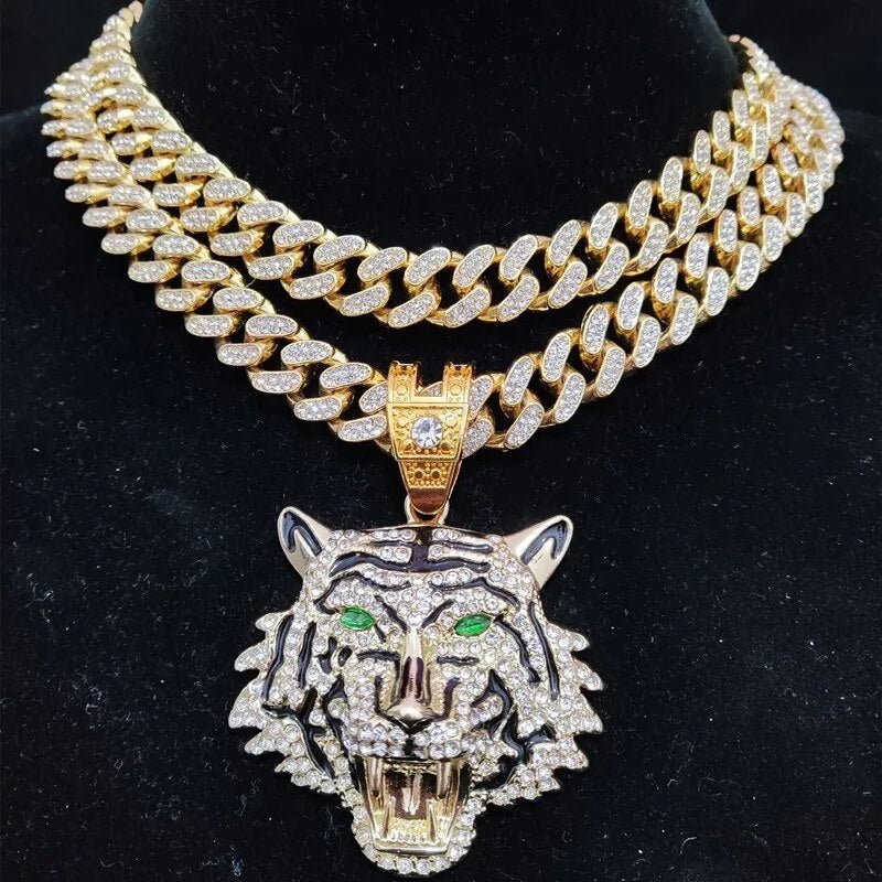 3D Tiger Anhänger Halskette im Hip - Hop - Stil - Mit Kristall Cuban Chain - NiZED