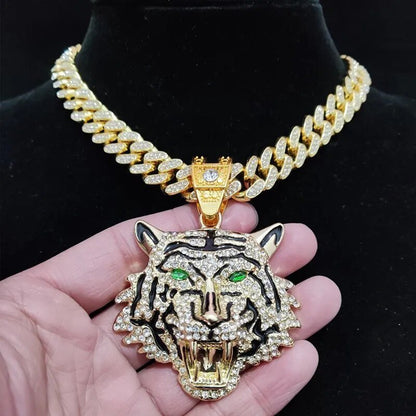 3D Tiger Anhänger Halskette im Hip - Hop - Stil - Mit Kristall Cuban Chain - NiZED