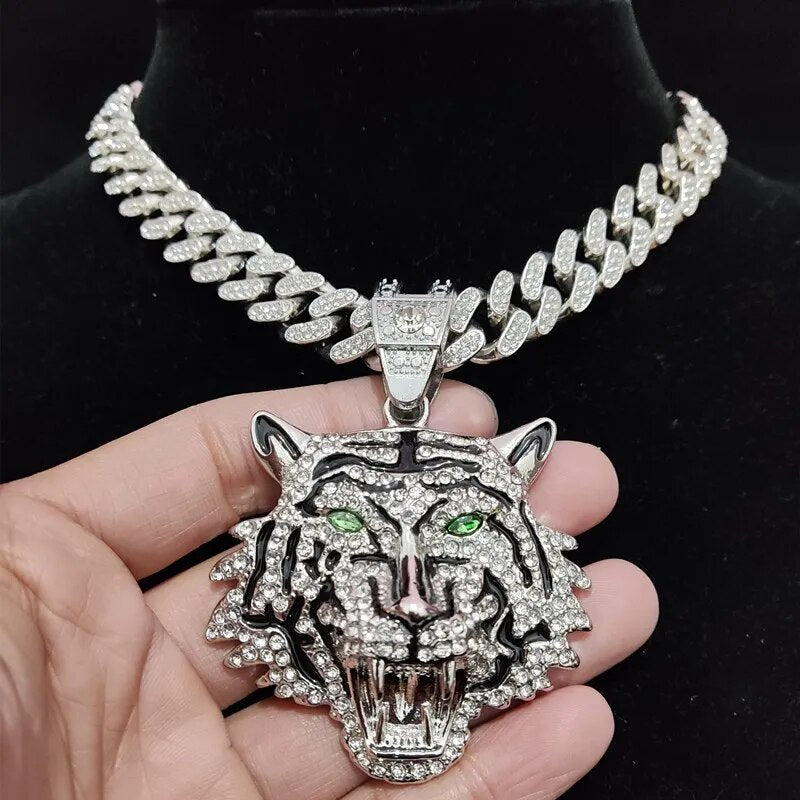 3D Tiger Anhänger Halskette im Hip - Hop - Stil - Mit Kristall Cuban Chain - NiZED