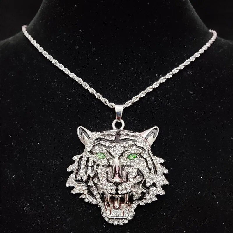 3D Tiger Anhänger Halskette im Hip - Hop - Stil - Mit Kristall Cuban Chain - NiZED