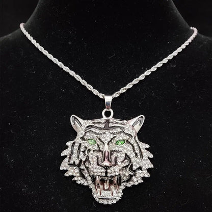 3D Tiger Anhänger Halskette im Hip - Hop - Stil - Mit Kristall Cuban Chain - NiZED