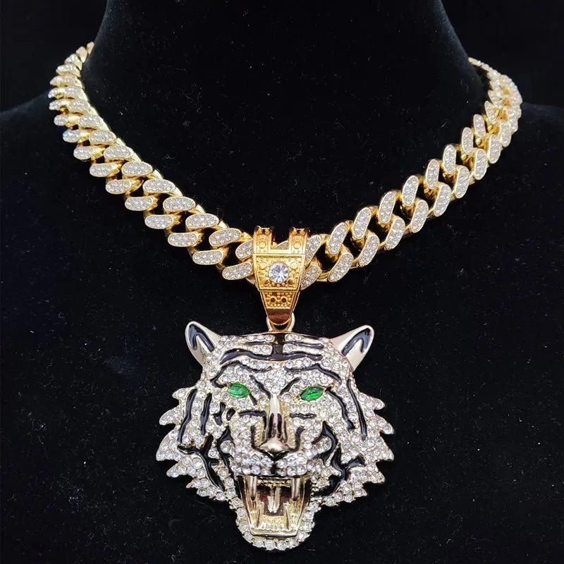 3D Tiger Anhänger Halskette im Hip - Hop - Stil - Mit Kristall Cuban Chain - NiZED