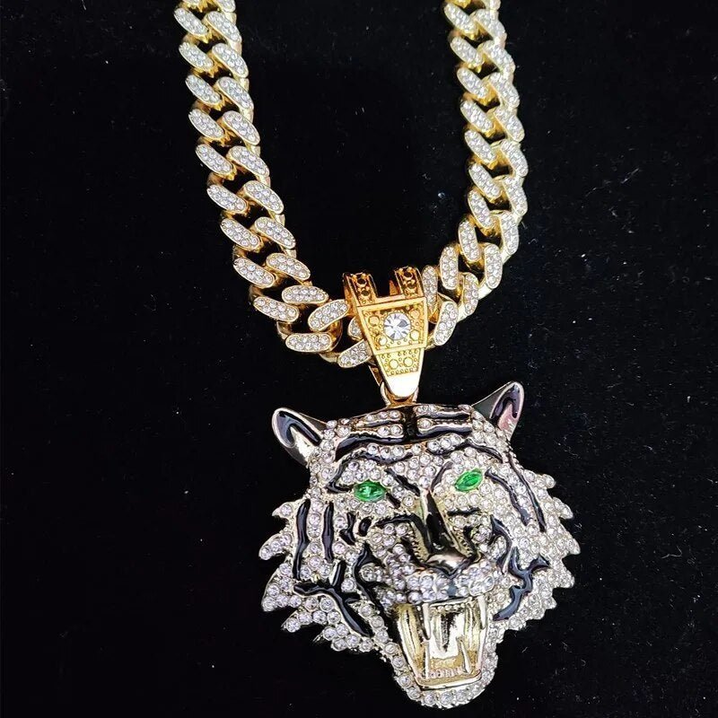 3D Tiger Anhänger Halskette im Hip - Hop - Stil - Mit Kristall Cuban Chain - NiZED