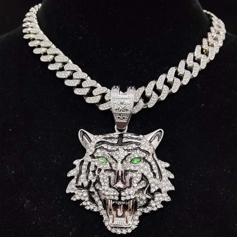 3D Tiger Anhänger Halskette im Hip - Hop - Stil - Mit Kristall Cuban Chain - NiZED