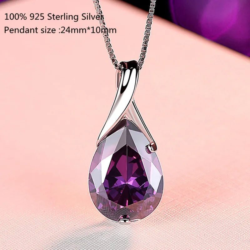 925 Sterling Silber Anhänger mit Großem Naturamethyst und zartem Halskettenanhänger - NiZED