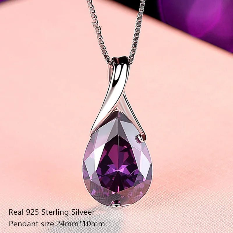 925 Sterling Silber Anhänger mit Großem Naturamethyst und zartem Halskettenanhänger - NiZED