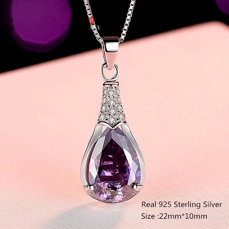 925 Sterling Silber Anhänger mit Großem Naturamethyst und zartem Halskettenanhänger - NiZED