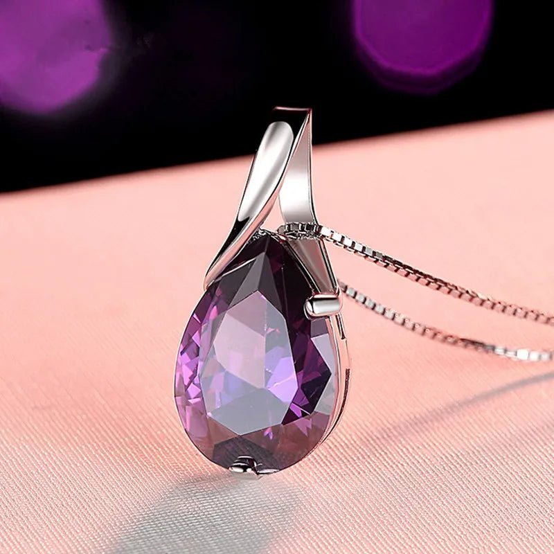 925 Sterling Silber Anhänger mit Großem Naturamethyst und zartem Halskettenanhänger - NiZED
