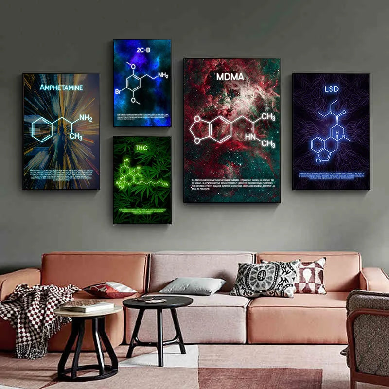 Neon Effect All Drug Molecules Neon Poster