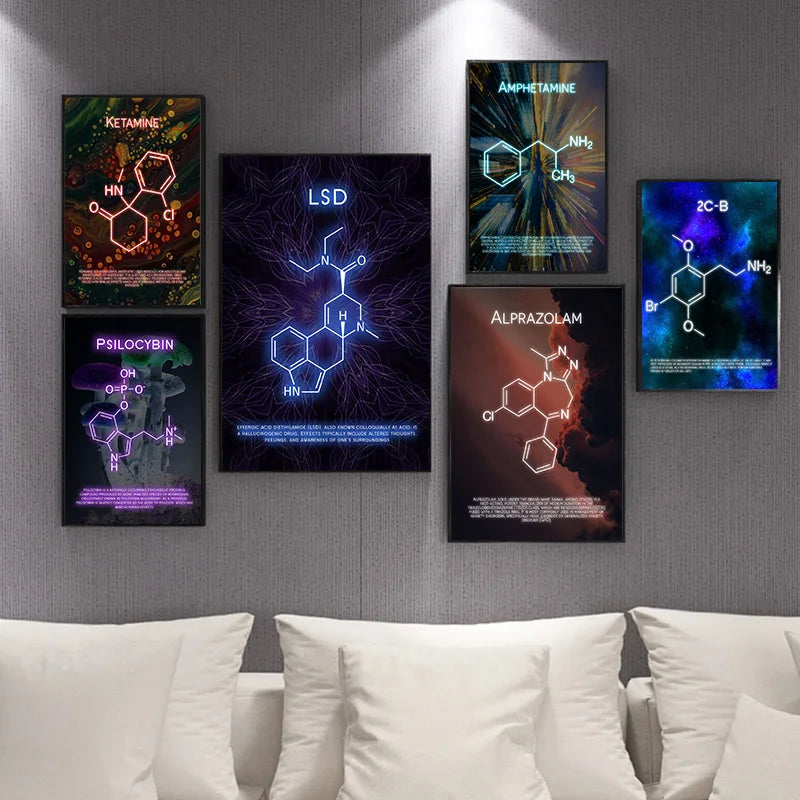 Neon Effect All Drug Molecules Neon Poster